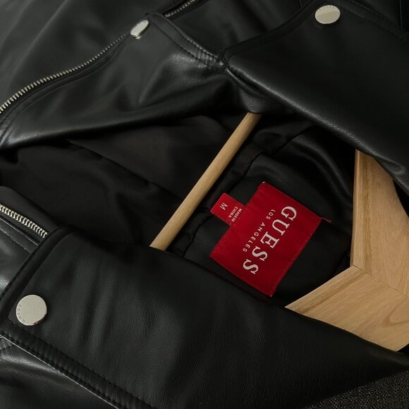 NEVER WORN GUESS faux black leather jacket with lace up on sides - Picture 2 of 3